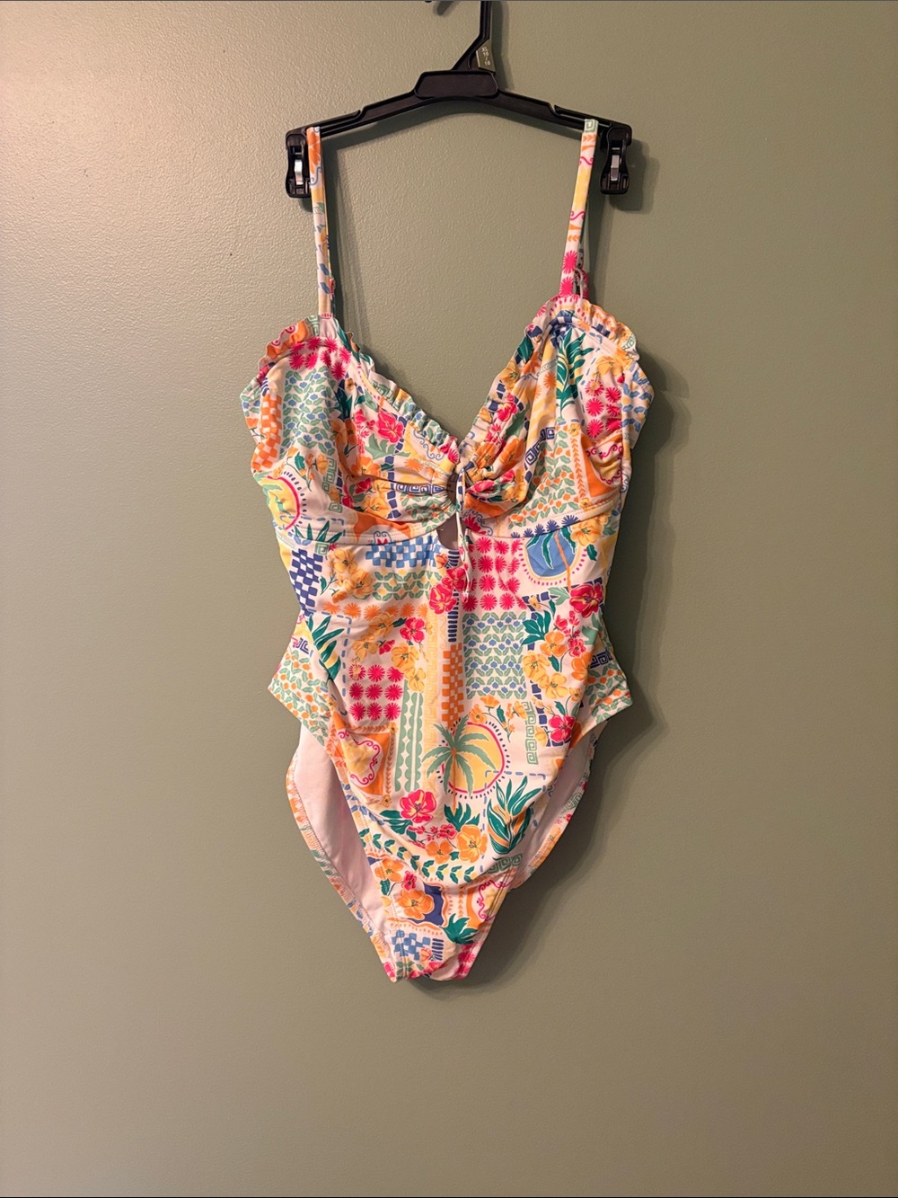 Time and Tru Multicolor Tropical Print One-Piece Swimsuit